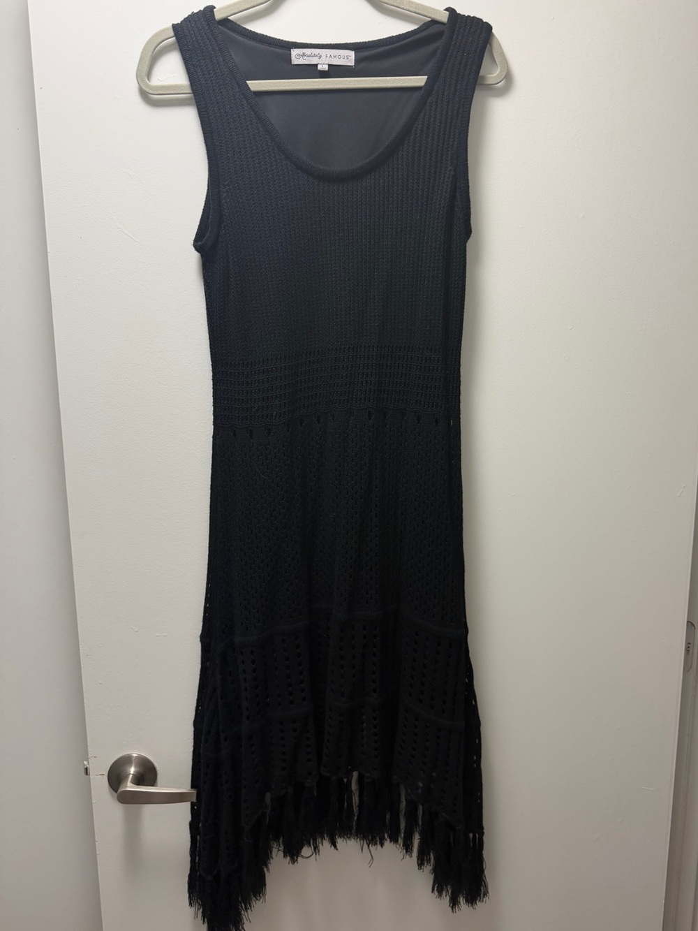 Black Crochet High-Low Fringe Dress